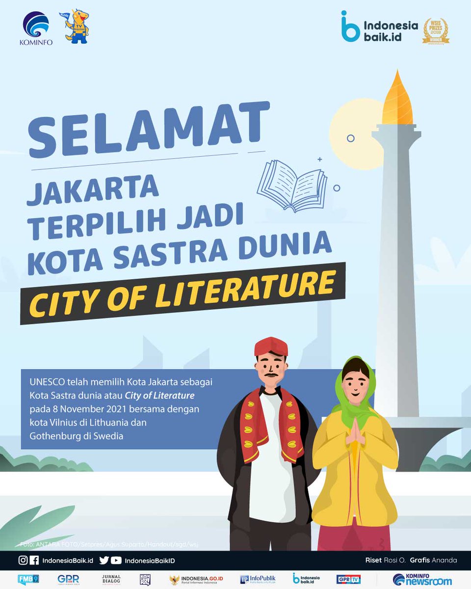 IndonesiaBaikId's tweet photo. Hai SohIB! #UNESCO menetapkan #Jakarta sebagai #KotaSastraDunia lho. Yuk simak fakta menarik tentang Jakarta sebagai #CityOfLiterature.
#IndonesiaBaik #YangMudaSukaData #DailyIssue #Infografis #KotaLiterasi #KominfoNewsroom @DKIJakarta https://t.co/Ack5ovQ0WK