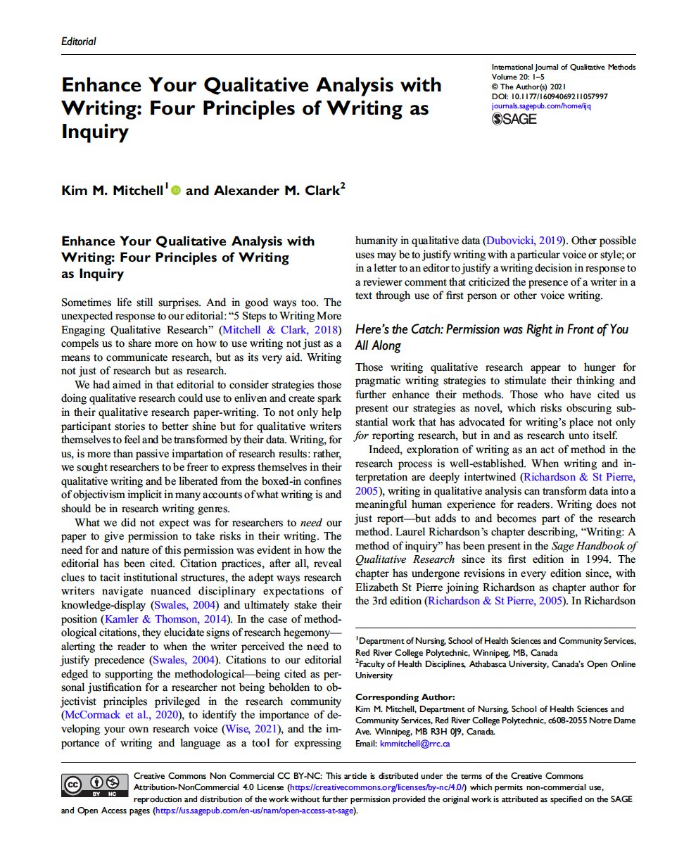 Academics Write on X: More on Qualitative Writing from me and  @DrAlexMClark in @IJQMonline Writing is also method and the act writing  inspires interpretation and narrative.    / X
