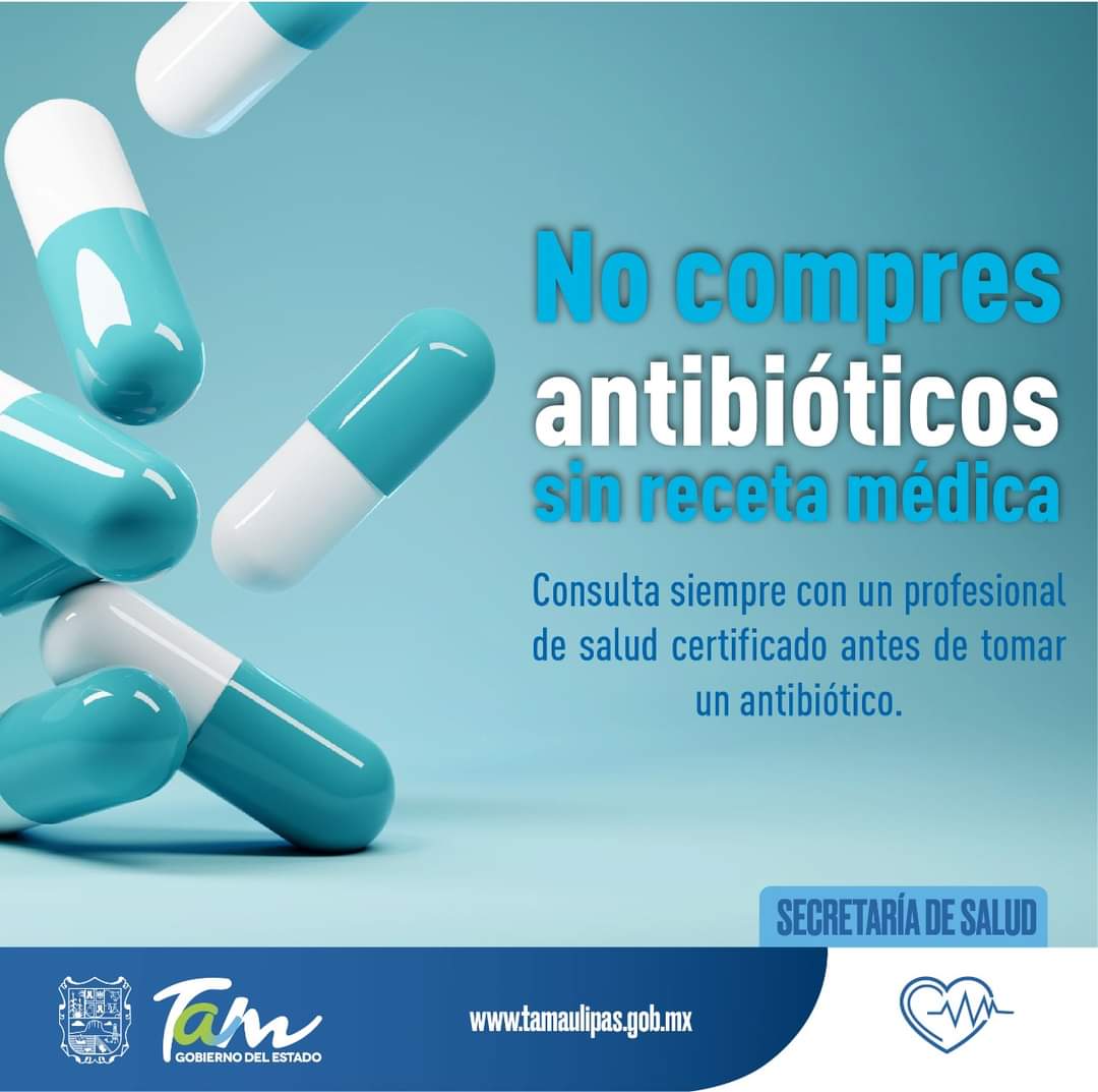 No compres antibióticos sin receta médica, no pongas en riesgo tu salud, consulta siempre con un profesional de salud certificado antes de tomar un antibiótico.

#SemanaMundialDeConcienciaciónSobreElUsoDeLosAntimicrobianos #CuídateTú #CuidaALosTuyos #JuntosPodemos
