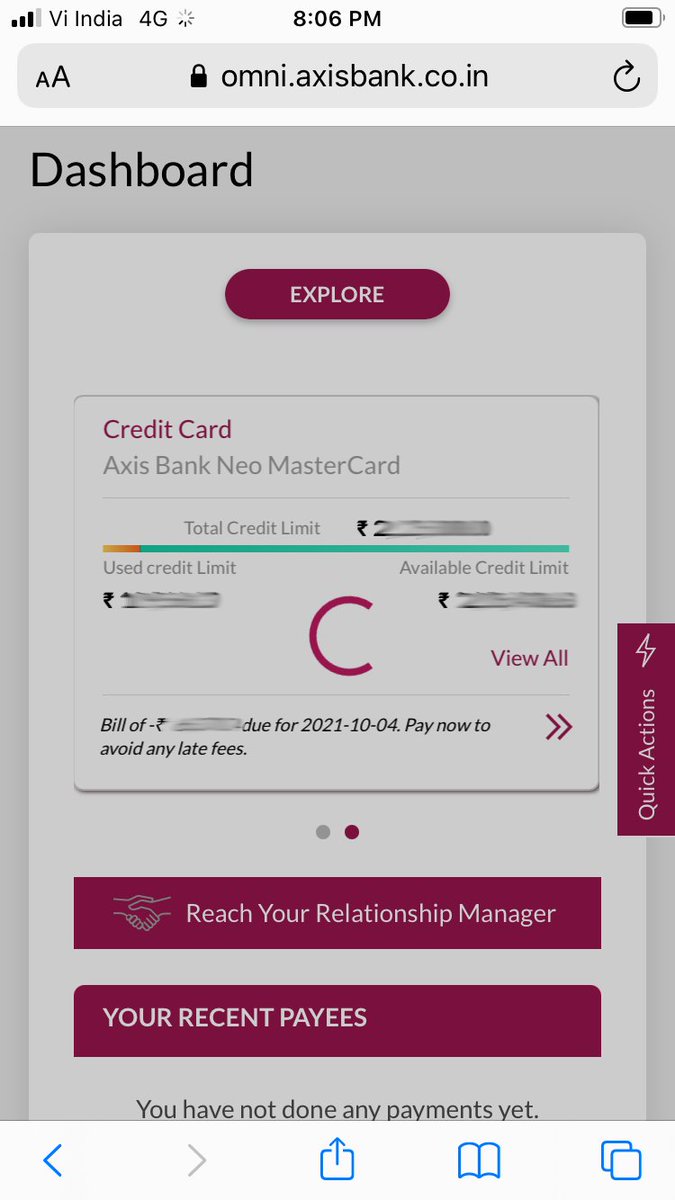 totonz's tweet photo. @AxisBank @AxisBankSupport sucks! The new internet banking website having serious problems. Tried to pay credit card payment from iPhone, couldn't go further from the Pay Your Dues menu or from the Pay option inside Credit card section. Screenshots attached. https://t.co/5RyNv1Wt86