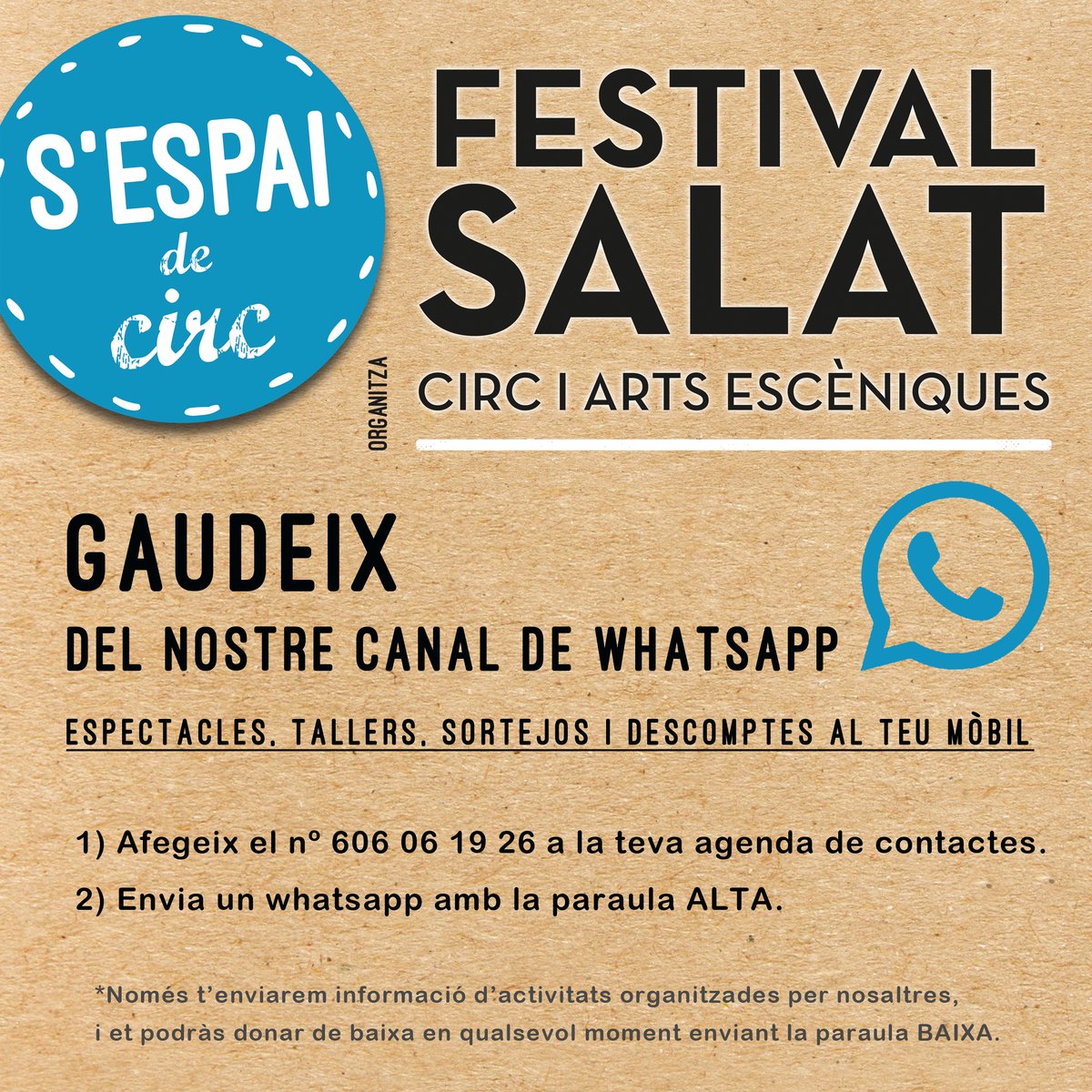 SEspaiDeCirc's tweet photo. Ben aviat tindrem novetats moooolt interessants! 
Dona't d'alta al nostre canal de Wahtsapp i no te les perdràs
 ℹ️🎪🎭🤸🚴⛸️🎶
#espaidecirc #sespaidecirc #festivalsalat https://t.co/PG70y4y9Nv