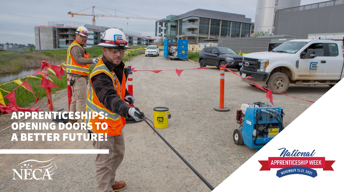 NECA sponsors more than 300 joint training programs in the U.S., a program that allows electrical apprentices to earn a paycheck while learning their craft. Through #NAW2021, we celebrate how #Apprenticeships open doors to a better future. <a href="/USDOL/">U.S. Department of Labor</a>