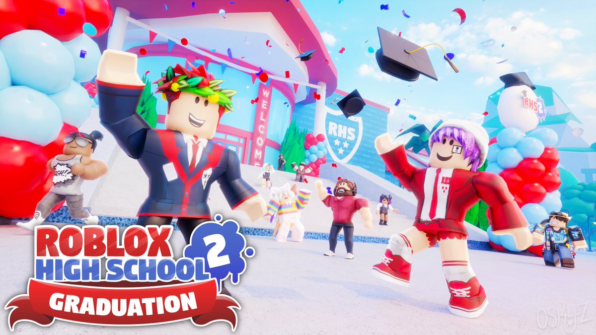 RHS2Game's tweet photo. Roblox High School 2's #GraduationUpdate IS FINALLY HERE!!!! 🥳🥳🥳
Explore the brand new town of Starcadia Bay and enjoy tons of new features in our biggest update ever! 🎉✨
❤️ Use code "GRADUATION" for +1,000 Credits!
🎮 https://t.co/JPPPimZl6j
#RHS2 #Roblox #RobloxDev https://t.co/isUM9Iquwq