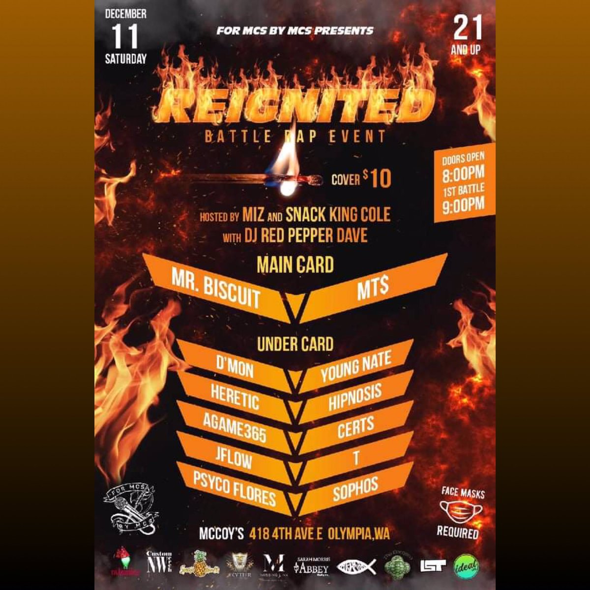 k_sas23's tweet photo. @formcsbymcs “Reignited” going down 12/11/21 at Mccoys in Olympia wa.
@MTmoney360 vs @realmrbiscuit
@Heretic360 vs @Hipnosis206808
Young Nate vs Dmon
And more.
Doors open at 8pm, first battle at 9pm sharp!! $10.
See you all there! 💁🏻♀️👑
#ForMcsByMcs #NorthWEST https://t.co/H3ure2STe6