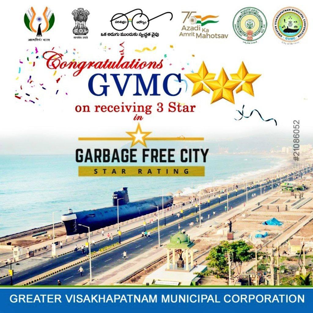 GHVKumariMayor's tweet photo. #Visakhapatnam Got 9th Rank in @SwachSurvekshan 2021
Best city in #citizensfeedback
Got #Bronze Medal in #SwachhSurvekshan2021
Received on #GFC 3Star Ranking Mile stone https://t.co/Tl2RWFD0Bi