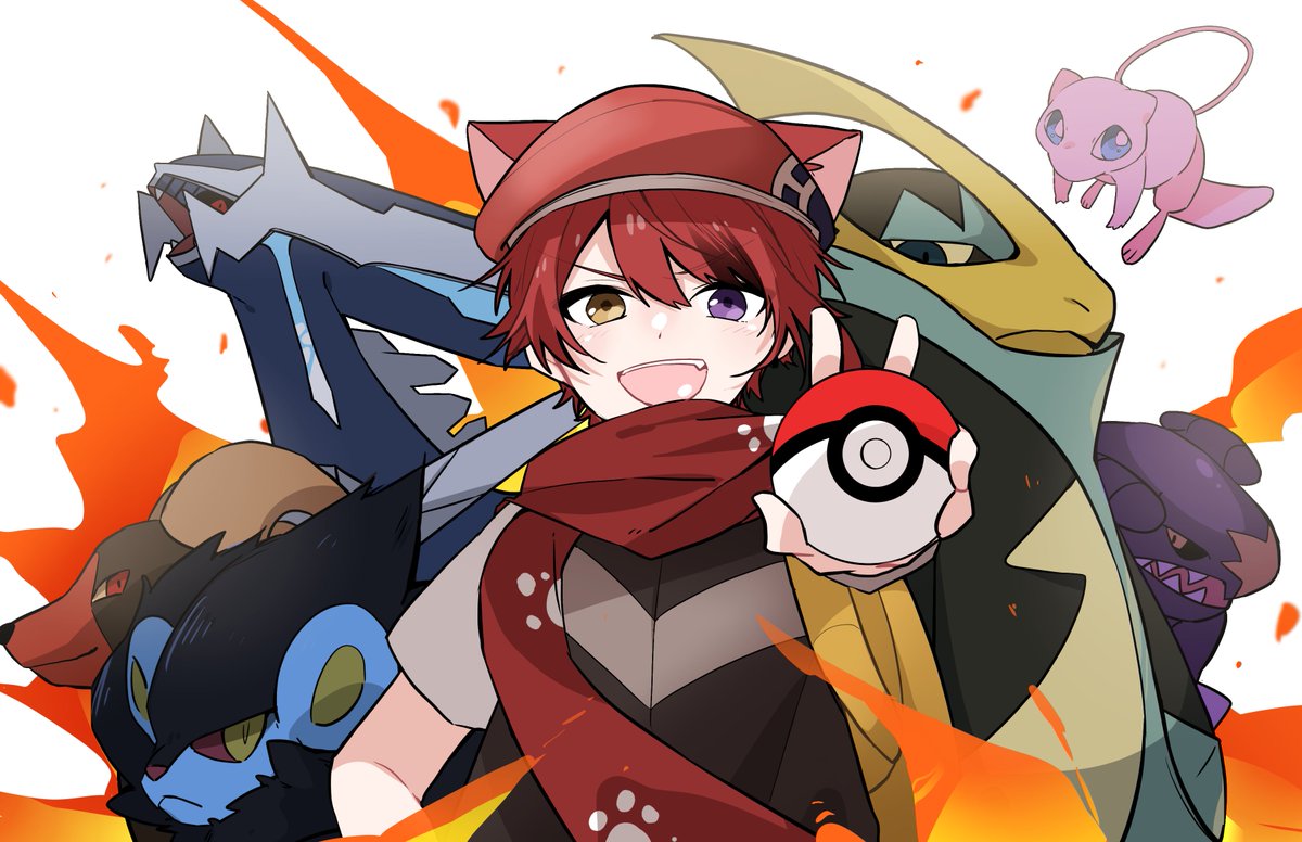 poke ball holding poke ball 1boy holding pokemon (creature) poke ball (basic) scarf  illustration images