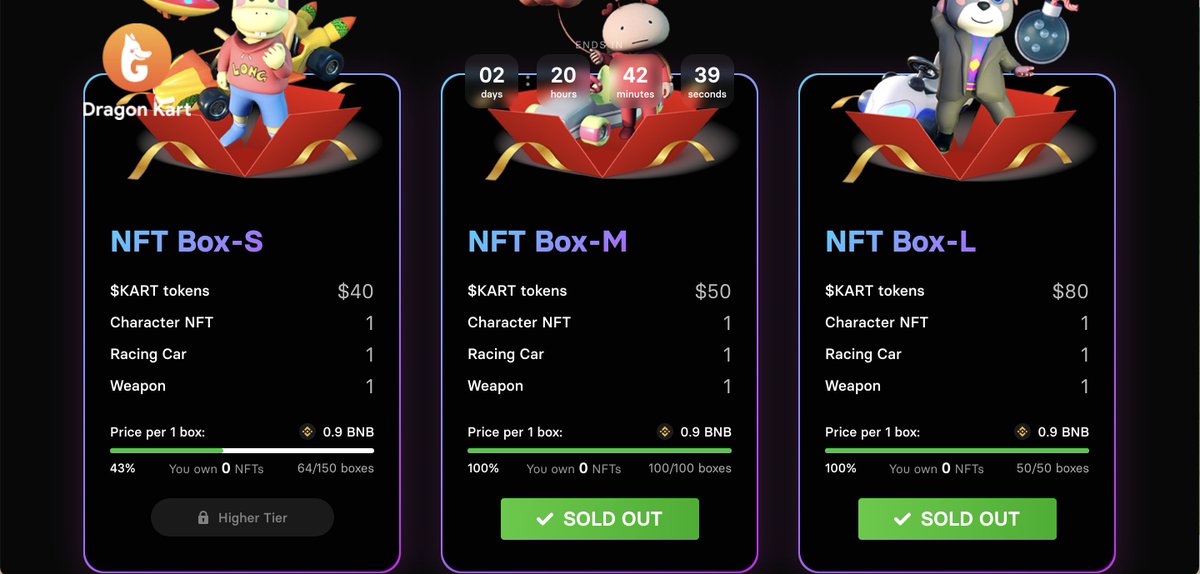 Kartboxio's tweet photo. We have sold out 150 NFT Combos with 2 Tiers in @nftbmarket ! 

Congratulations to all Kartians who have bought #DragonKart NFT 🤩🤩🤩

The opportunity is still available for those who want to own 86 Combos NFT Box-S 👉https://t.co/Oo2SRyhi5Y https://t.co/fxnZMaafM5