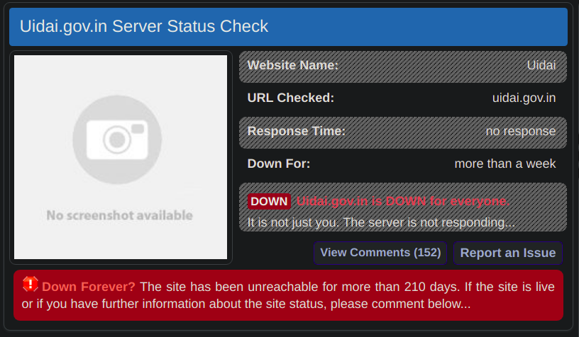 uidai_is_down's tweet image. UIDAI is down for more than 210 days.
Incredible India!🤣
@UIDAI