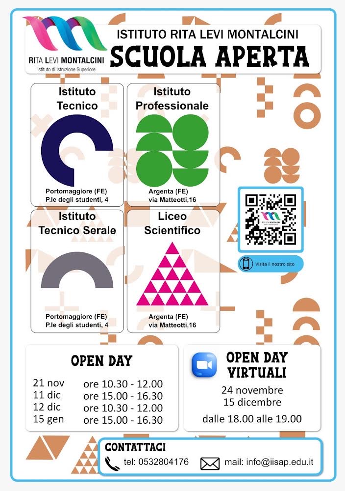 IisapM's tweet photo. OPEN DAY IIS "Rita Levi Montalcini"
Argenta e Portomaggiore
Domenica 21/11/2021 dalle 10:30 alle 12:00 https://t.co/iHpSnCp3QO