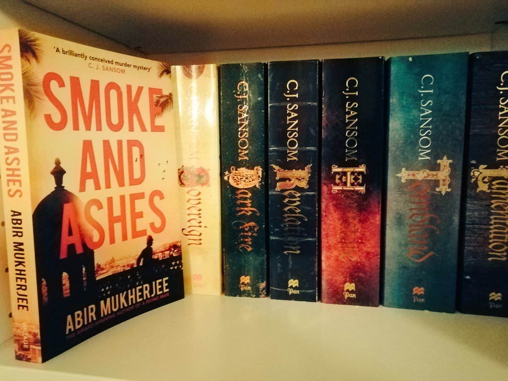 NobodyShanghai's tweet photo. My copy of Smoke and Ashes just arrived in the mail. Putting it next to my series of C.J.Sanson. These are my two favourites historical mystery writers ever, and apparently CJ wrote a review too for this book. Perfect! @radiomukhers https://t.co/asHPUXZgYK