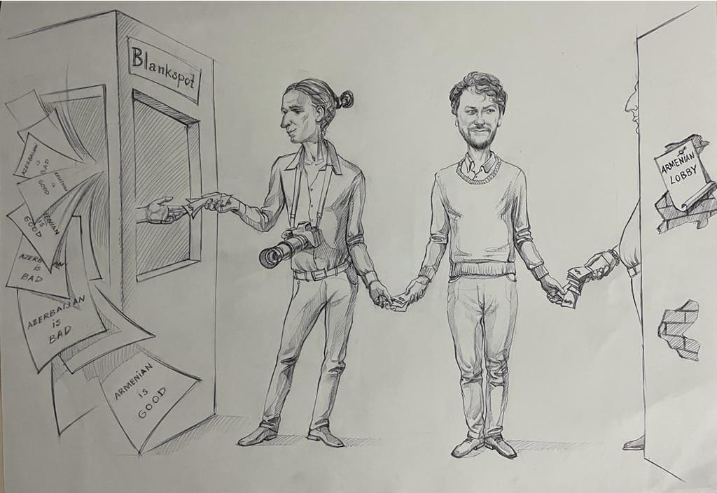 hamida_jafarova's tweet photo. This caricature shows perfectly shameful scheme linking wealty Armenian lobby to @canbackrasmus and @martinschibbye from @blanksp_t 
@EmilMirzoev3 @SammtvA https://t.co/mCXr7QlKHN