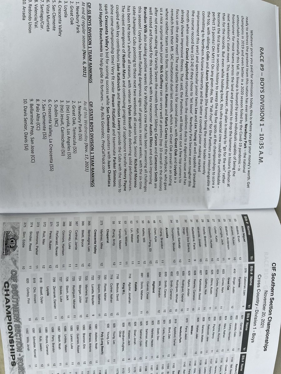 PrepCalTrack's tweet photo. If you’re at the @CIFSS Finals today, be sure to pick up your souvenir copy of the official meet program, with team rosters, race-by-race previews and updated @CIFSS and @CIFState rankings! #XCRocks ! https://t.co/dZf85drcU0