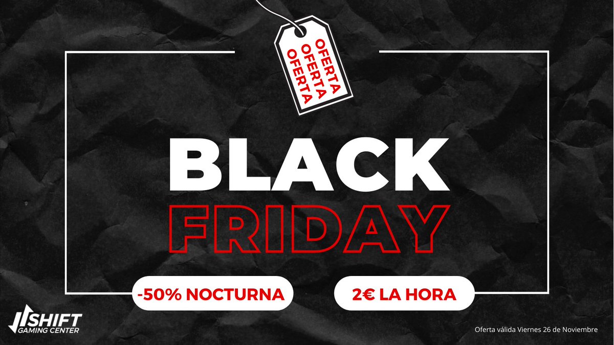 🖤 #BlackFriday, tan negro como el corazón de tu crush 🖤

Este viernes aprovecha la oferta en #Shift💸
▪️ 10€ la Nocturna 🌙
▪️ 2€ la hora ⌚️

¡Más info por MD!