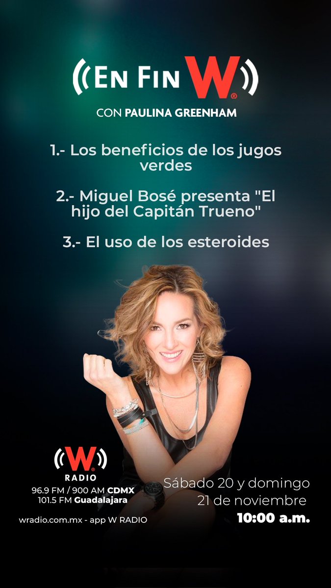 En unos minutos comenzamos #EnFin con <a href="/PaulinaGreenham/">Paulina Greenham</a> y todo el equipo de <a href="/WRADIOMexico/">W Radio México</a>

#PonTuRolaEnEnFin