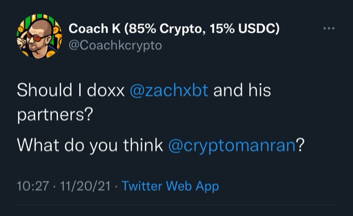 zachxbt's tweet photo. Man this guy is relentless… Don’t go attacking his Twitter but you can see how people show their true colors. https://t.co/HCOd3Ho1pj