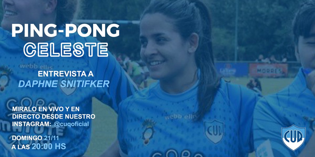 Nuevo #PingPongCeleste! Nuestra invitada de este Domingo será DAPHNE SNITIFKER, jugadora del plantel femenino del Club! @thefuckingdaphne 

No te pierdas este increíble encuentro por nuestro ig @cuqoficial 😀🏉 

#cuqoficial #quilmes #entrevista #clubderugby #rugbyfemenino