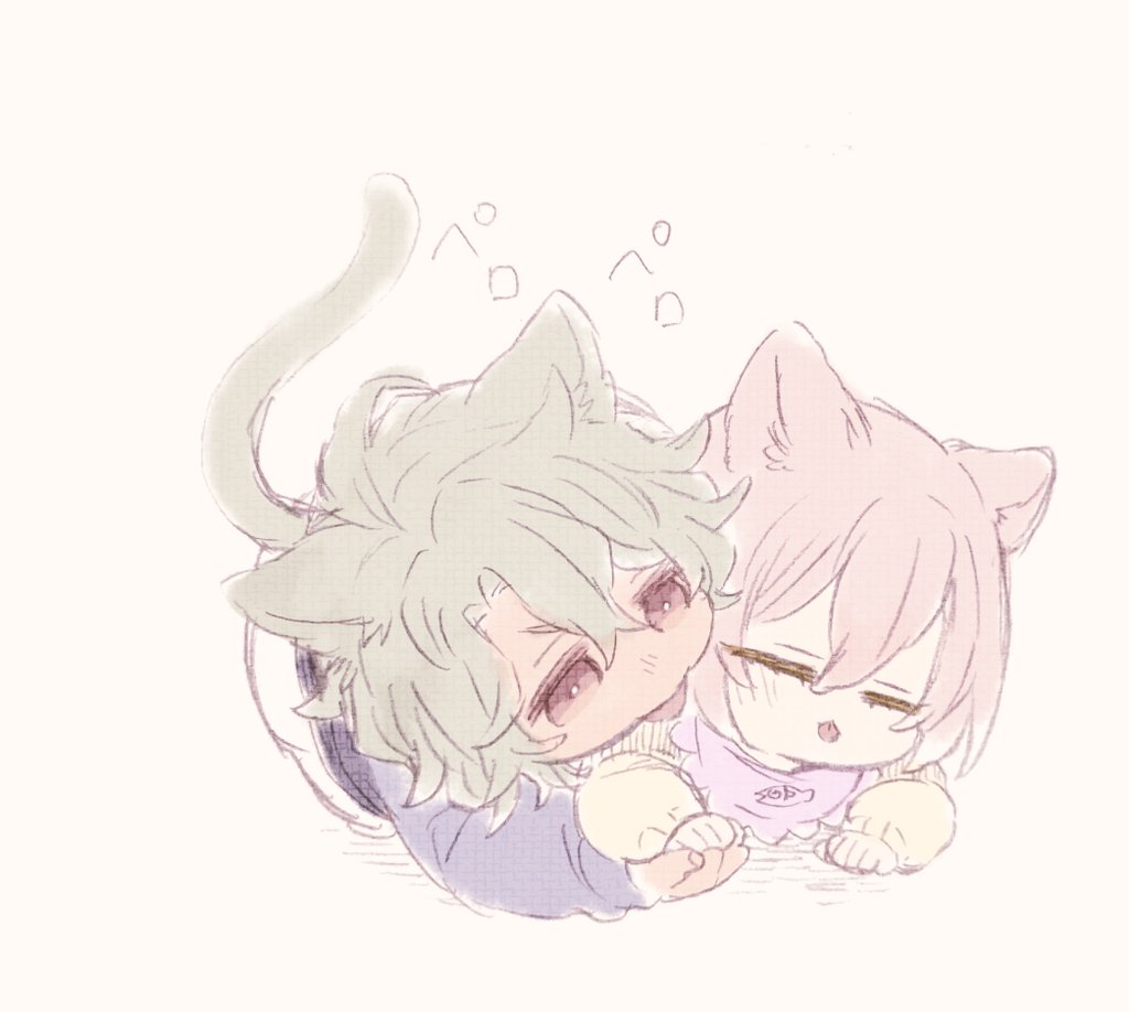 「誕生日離れてるので小さい頃から🌸の毛繕いをしてあげる🐯がいたかもしれない🐈」|ヒナコのイラスト