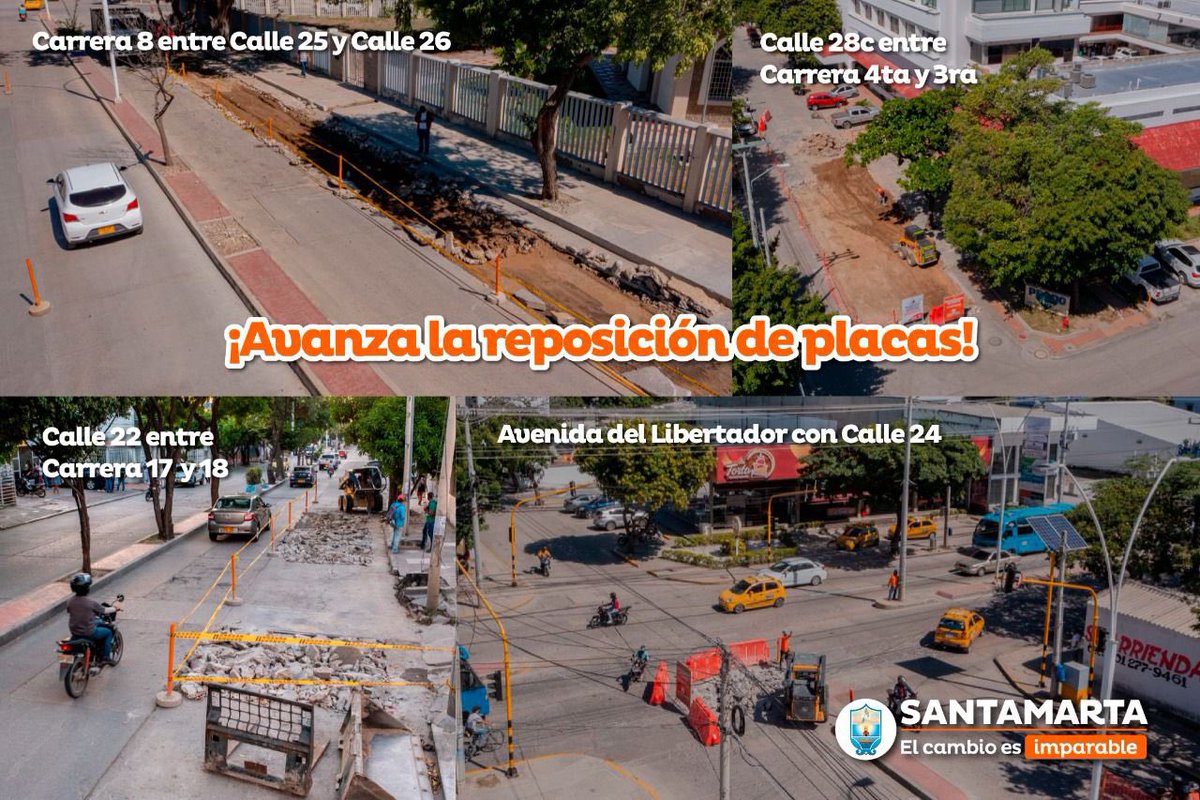 #BuenasNoticias Seguimos interviniendo la #MallaVial de #SantaMarta, avanzamos en diferentes sectores de la ciudad con la reposición de placas para que realmente sea una obra perdurable y no simplemente tapar un hueco, que puede volver a presentarse.