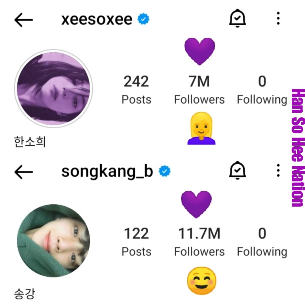 HanSoHeeNation's tweet photo. 11/20/21 #SongHee Instagram Followers update 💜💚
#HanSoHee #한소희 has 7 Million 👱♀️
#SongKang #송강 has 11.7 Million ☺️
Follow them! 👇
Sohee
https://t.co/iIA6F6x5ml
Kang
https://t.co/h8AA0iyUjV
#Nevertheless #알고있지만 #IknowBut https://t.co/fzITdo2ioA
