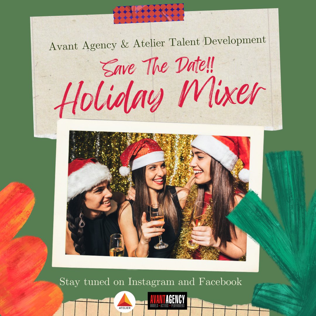 AvantAgency's tweet photo. SAVE THE DATE!!
This December - Avant Agency &amp; Atelier Talent Development are hosting a chilly Holiday Mixer! 🎉🎄
Models, Actors, Music, and Holiday Fun!
More information TBA, stay tuned on Instagram and follow out Facebook for more information. 
❄️
❄️ 
❄️ https://t.co/wMRuoBbMpe