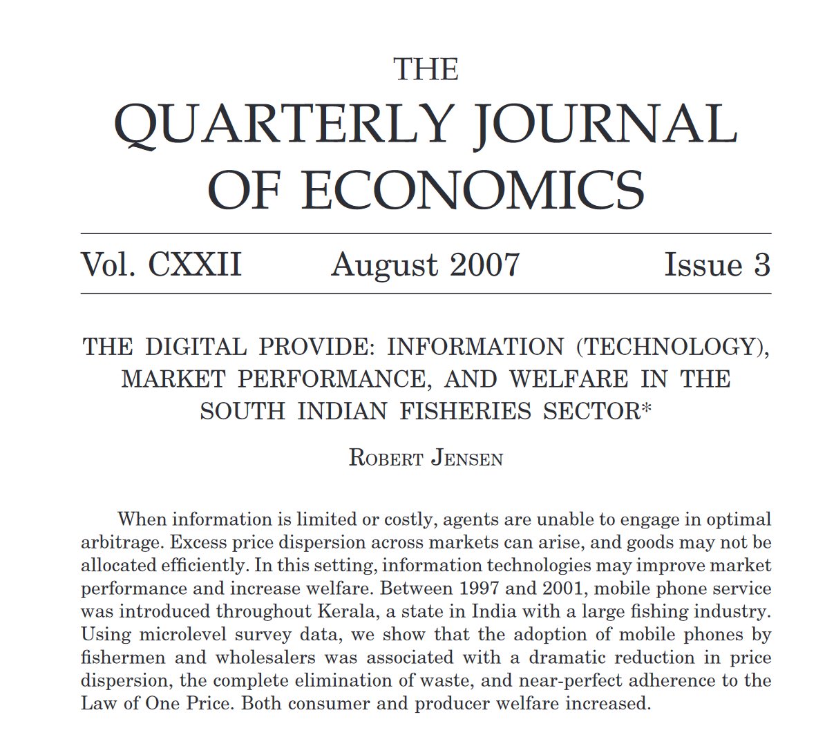 Access to the internet changes the economy in ways that we couldn’t have anticipated & are hard to measure. For example, when fishermen in India gained access to cellphones, they could exchange demand info. Prices instantly stabilized and waste disappeared. Look at those graphs!