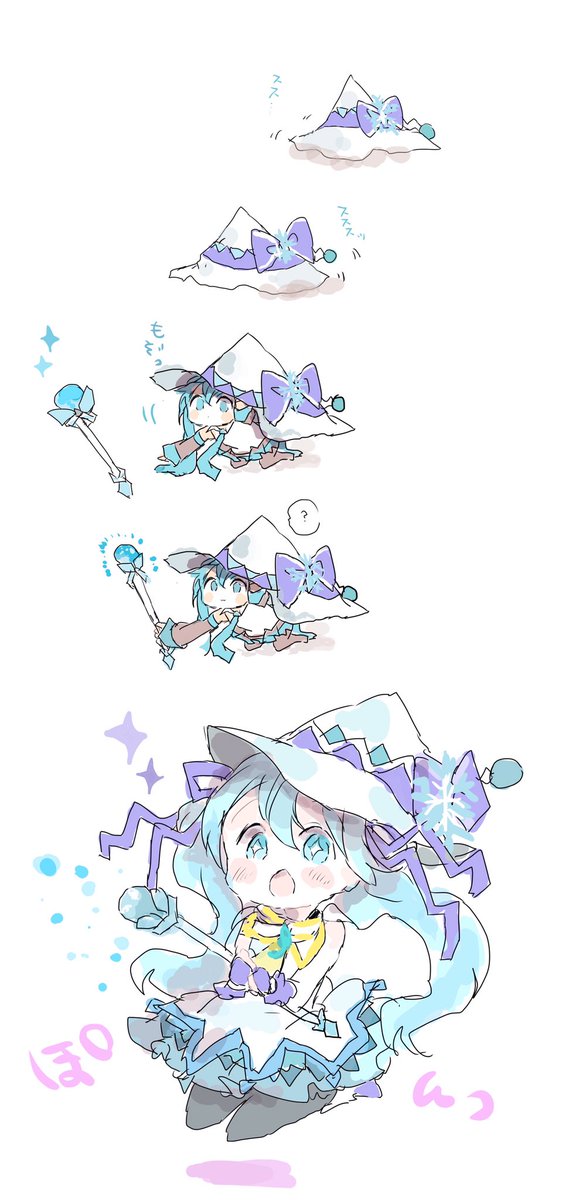 hatsune miku ,yuki miku hat witch hat wand large hat gloves sleeveless holding wand  illustration images