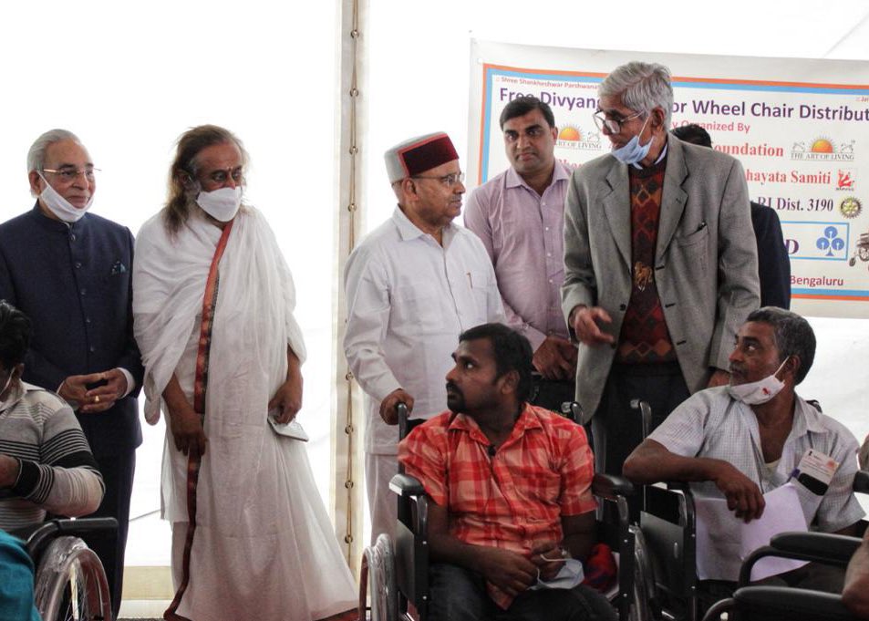 Gurudev Sri Sri Ravi Shankar (@gurudev) on Twitter photo Distributed wheelchairs to more than 300 differently-abled in the presence of Hon. Shri <a href="/TCGEHLOT/">Thaawarchand Gehlot</a>, Governor Karnataka. The camp was jointly organised by @artofliving, Shree Bhagwan Mahaveer Viklang Sahayta Samiti, <a href="/Rotary/">Rotary International</a> Bangalore & <a href="/SBIMF/">SBI Mutual Fund</a>. Distributed wheelchairs to more than 300 differently-abled in the presence of Hon. Shri <a href="/TCGEHLOT/">Thaawarchand Gehlot</a>, Governor Karnataka. The camp was jointly organised by @artofliving, Shree Bhagwan Mahaveer Viklang Sahayta Samiti, <a href="/Rotary/">Rotary International</a> Bangalore & <a href="/SBIMF/">SBI Mutual Fund</a>.