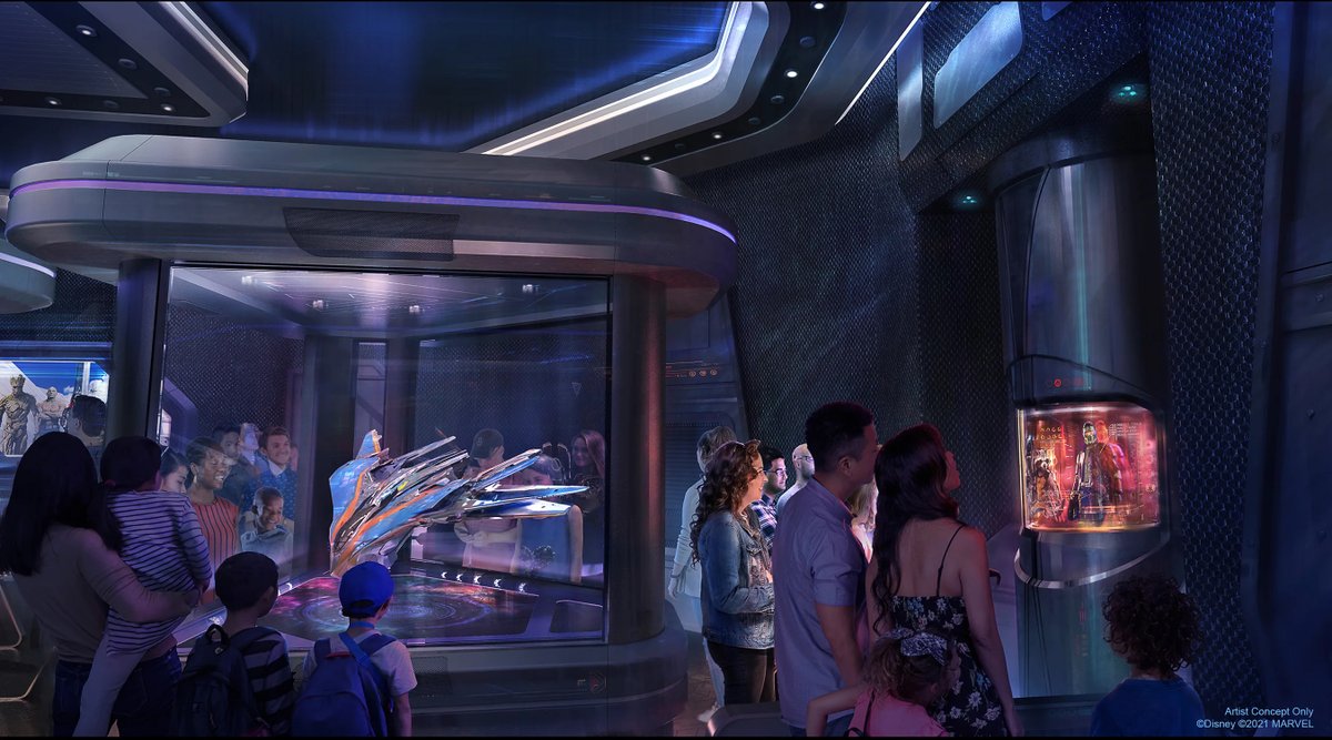 PracticalWDW's tweet photo. No #DestinationD23 big news about Guardians of the Galaxy Cosmic Rewind coming to Epcot in the summer, other than a short video clip of Glen Close, but they did recently share some new concept art (presumable from the queue or preshow) https://t.co/b1Lqg4zMhE
