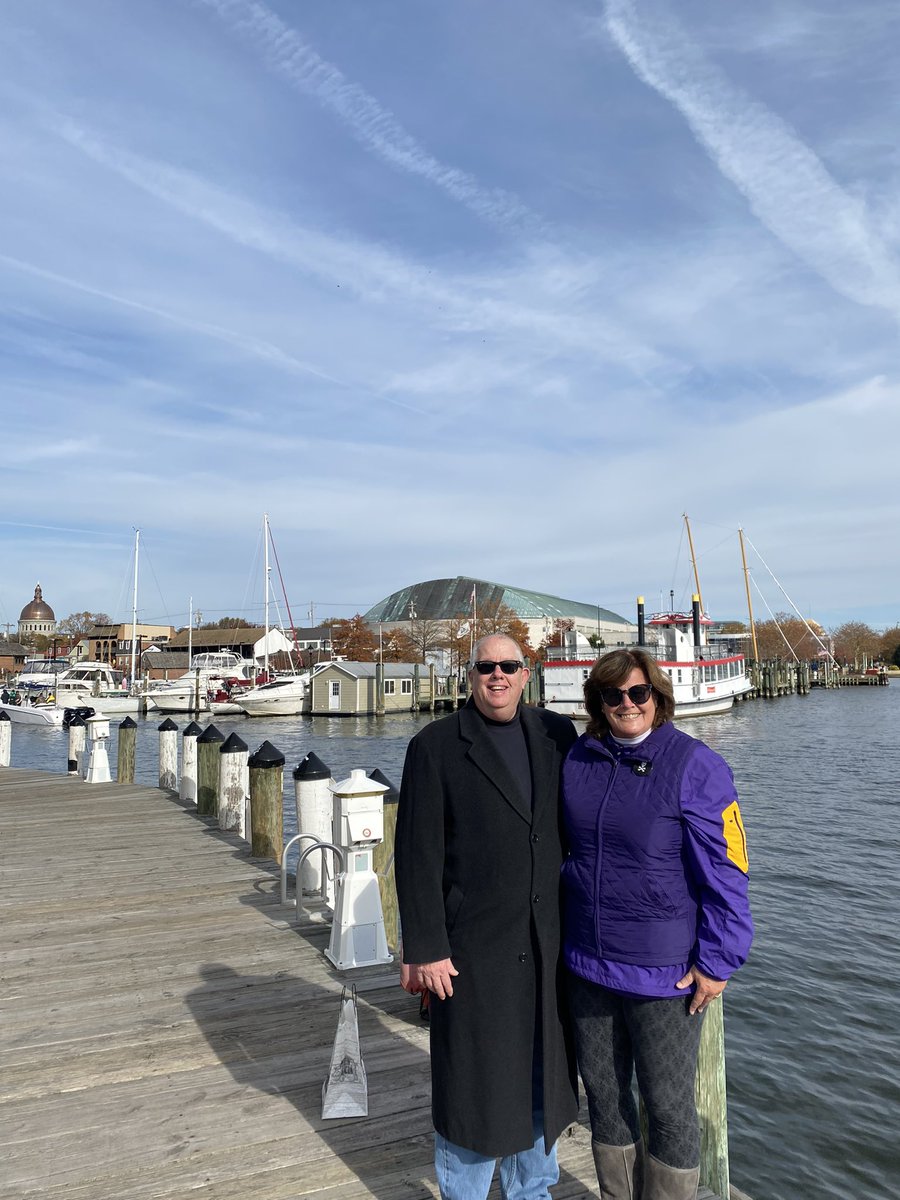cindirparker's tweet photo. Game day in Annapolis!!!💜💛💜💛 Let’s go Pirates!!! #beatnavy #sorryalex #purpleandgold https://t.co/ES4RJRMRrY