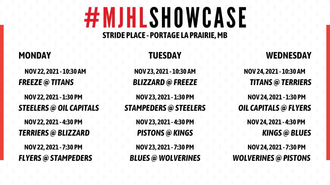mjhlhockey's tweet photo. We are just days away from the 2021 #MJHLShowcase in Portage La Prairie!

12 TEAMS | 3 DAYS | 12 GAMES

Tickets 🎟 | https://t.co/cv1F4BU27K https://t.co/PpsS7ukh5R