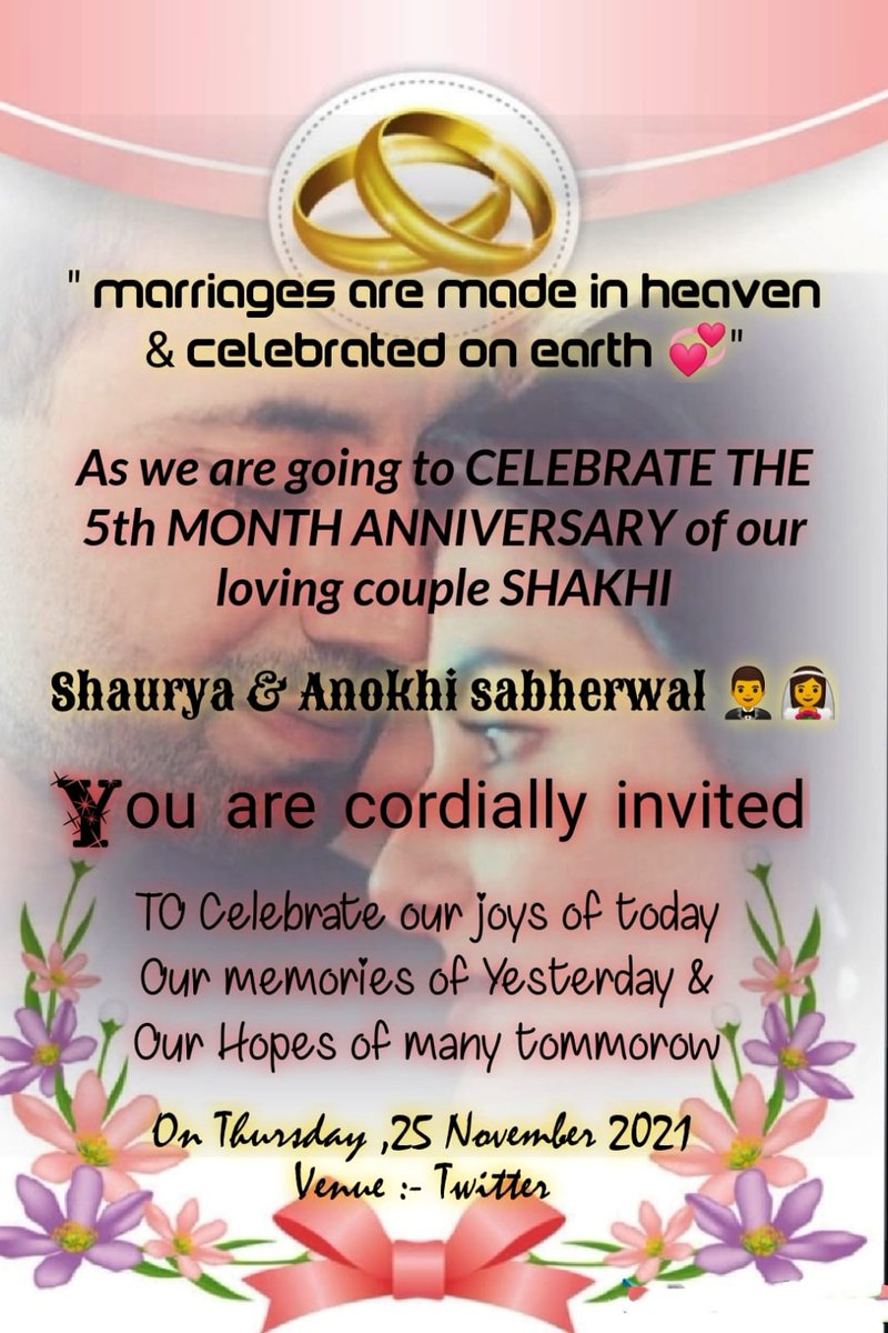 SIAC_CHofficial's tweet photo. The Sabherwal’s &amp; SIAC Faculty would like to invite #ShauryaAurAnokhiKiKahani FD to the celebration
5th Month Anniversary #ShakhiKiShaadi.

Let’s make the day memorable.
@Prof_ShauryaS &amp; @AnokhiSabherwal 

 Event managed by SABHERWAL FAMILY (Parodies) @asalah_khan @TanzinaZafreen https://t.co/k8fWGPOxHw