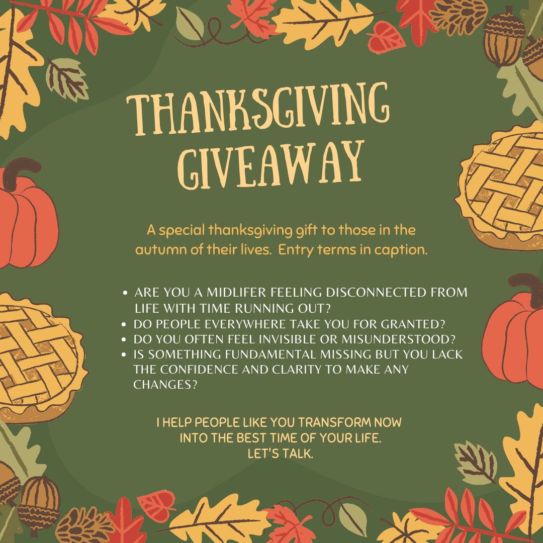 MidlifeCoach121's tweet photo. Midlifers: for a chance to win 3 free coaching sessions with me, 1) like this tweet, 2) fill in this short survey https://t.co/KJoONbwWxi Winners x3 to be contacted on/by 5th Dec. Find out more on my FB or IG: @compassioncentredcoach #midlifecrisis #mentalhealthmatters #giveaway https://t.co/8INuEHKeFg