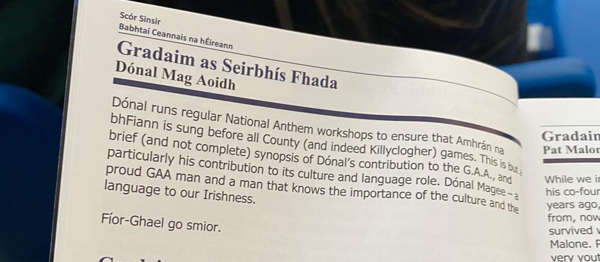 KillyclogherGAA's tweet photo. DONAL MAGEE LONG SERVICE AWARD - GRADAIM AS SEIRBHÍS FHADA
It is with great pride that we send congratulations from all at the club to our very own Donal Magee who is today recognised on the National stage for his contribution to our culture and language.
FÍOR-GHAEL GO SMIOR https://t.co/PaUjz72iqv
