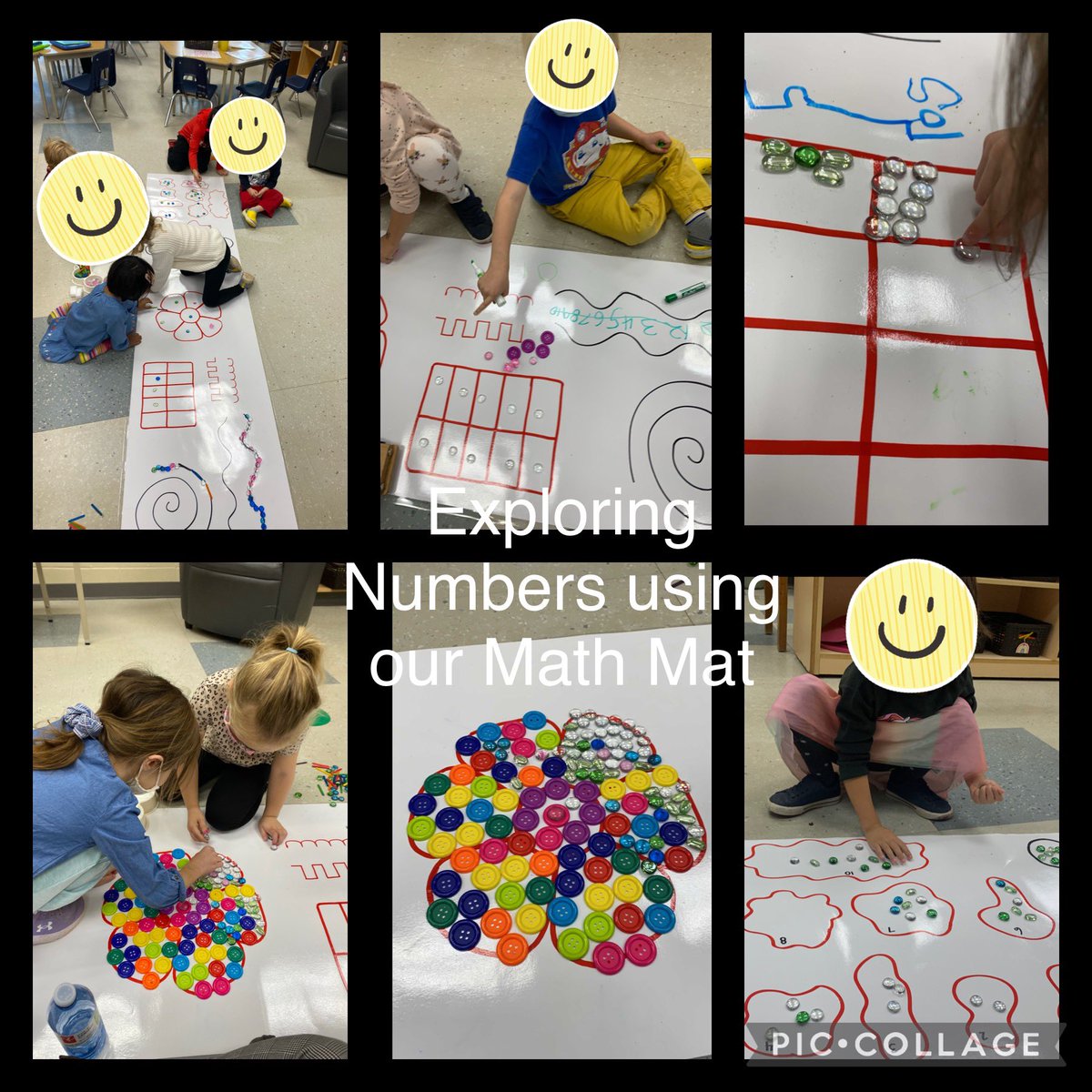 CobbleKindies's tweet photo. Using our math mat and loose parts to practice new and old skills #makingmathfun #estimationskills #tenframe #adddition #mathmat #looseparts @CobbleKindies @GEDSB https://t.co/x2NYaX8omR