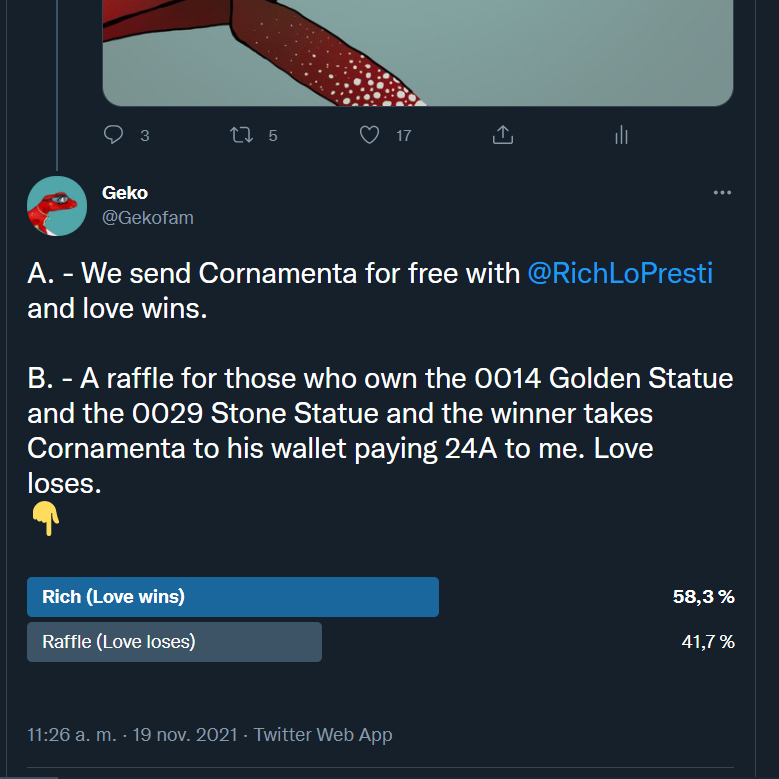 Gekofam's tweet photo. @RichLoPresti  just win the Geko 0030 (Cornamenta) Love wins. Thanks to all of you guys for participating. Every day I'm happier to belong to this incredible family ;) #ALGOfam #Gekogang #Lovewins #SoupOpera https://t.co/ozbLur3TkT