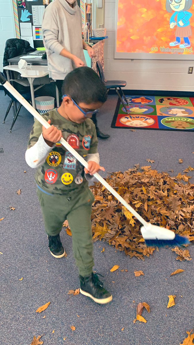 Mrs_Cudd's tweet photo. We had a fun fall day. We went outside, collected leaves, brought them inside, raked them into a pile, and OF COURSE jumped in! 🍁 https://t.co/E4JWKVdtHF