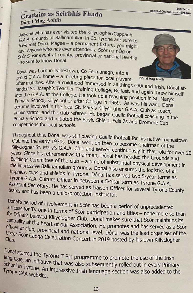 KillyclogherGAA's tweet photo. DONAL MAGEE LONG SERVICE AWARD - GRADAIM AS SEIRBHÍS FHADA
It is with great pride that we send congratulations from all at the club to our very own Donal Magee who is today recognised on the National stage for his contribution to our culture and language.
FÍOR-GHAEL GO SMIOR https://t.co/PaUjz72iqv