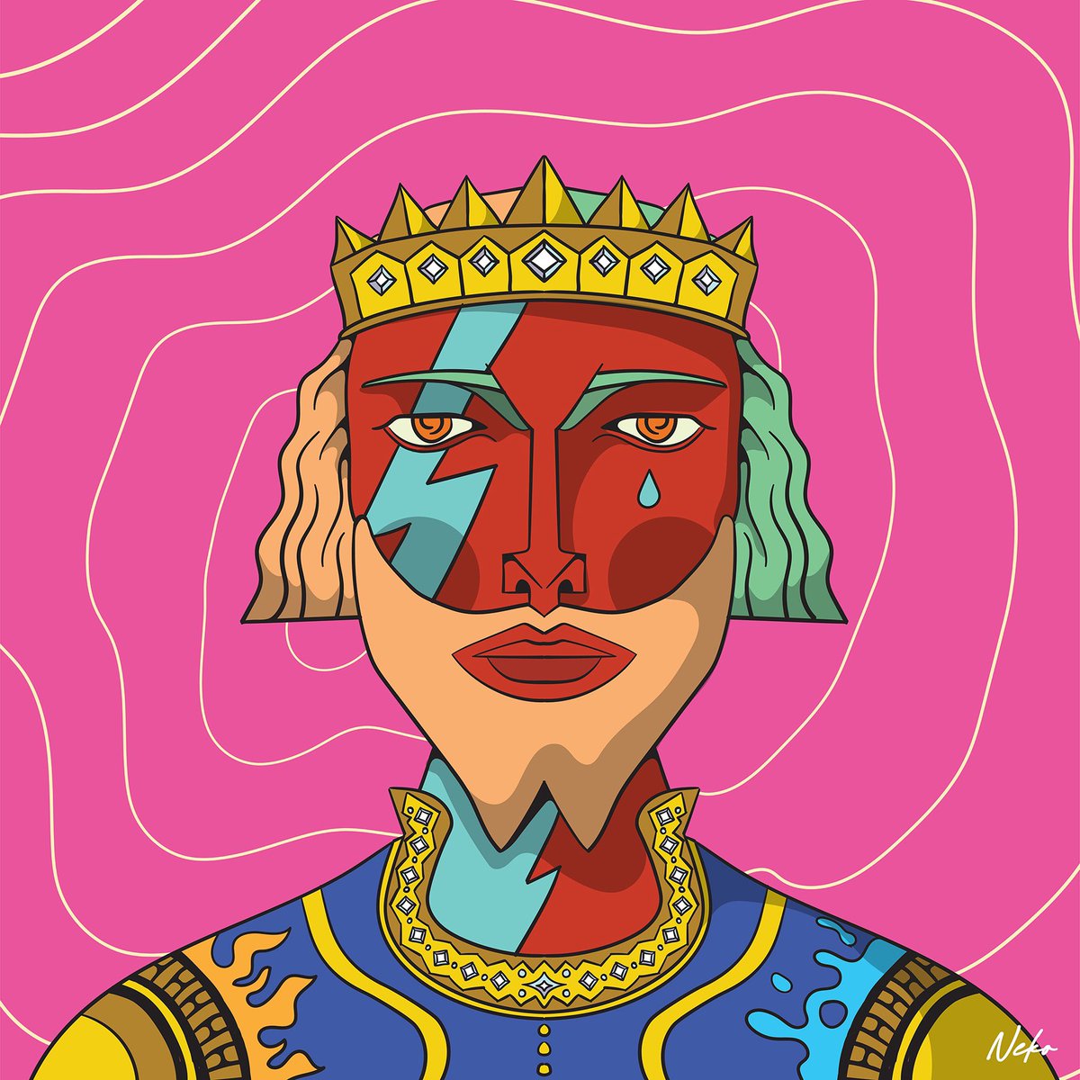 HumansMetaverse's tweet photo. The Humans of the Metaverse discord has reached over 4800 members! In celebration, We present this amazing derivative piece by NEKO @sigma_and_omega, “The King” https://t.co/SPuYZdYV89