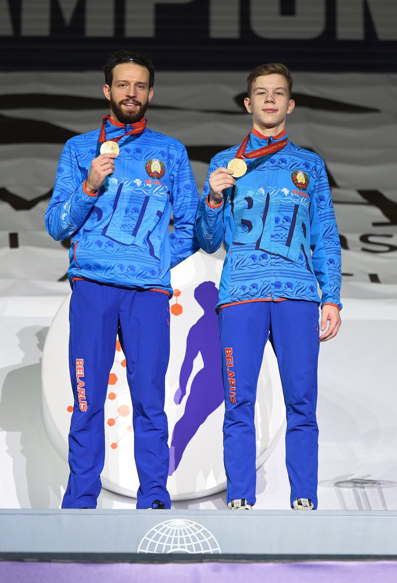 gymnastics's tweet photo. The Men’s #Synchro #Trampoline Worlds medallists!

🥇 Builou/Rabtsau 🇧🇾 
🥈 Vogel/Pfleiderer 🇩🇪
🥉 Faroux/Gouzou 🇫🇷

#TRAWorldChampBaku2021 #Gymnastics https://t.co/PSXqS4p6qy