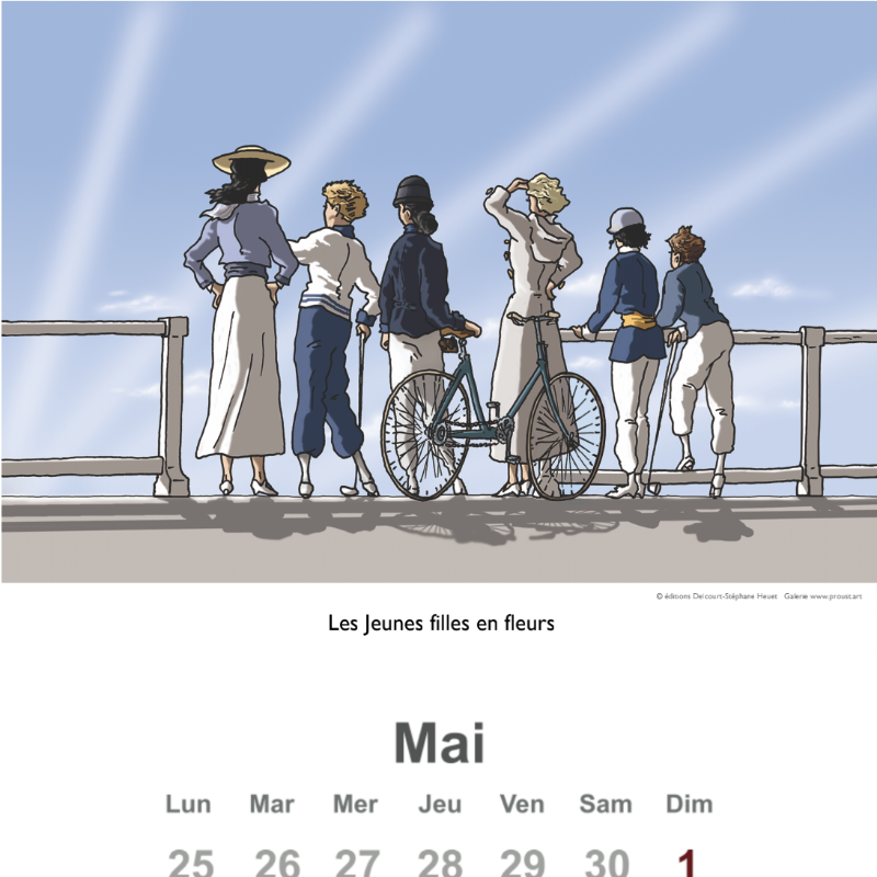 ProustArt's tweet photo. Le calendrier Marcel Proust du centenaire illustré par Stéphane Heuet, auteur de "À la recherche du temps perdu" en bande dessinée. 

Mai 2022 : Les jeunes filles en fleurs.

Disponible sur https://t.co/mLnlSQAhil

#proust