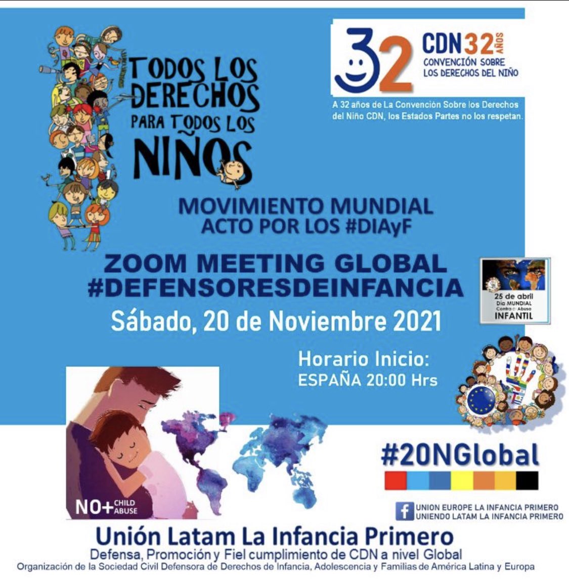 educace's tweet photo. Hoy estaré participando del #20N Global “Defensores de Infancia”, donde expondré sobre las infancias vulneradas por la justicia. #20N #DiaInternacionalDerechosDelNiño #global #UnionLatam #LaInfanciaPrimero #ImpedimentoDeContacto #Igualdad https://t.co/OjAPHP93w2