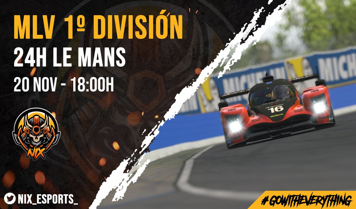 nixesports_es's tweet image. Listos para las 24h de Le Mans de la @lecesports ✅

Nos jugamos la P6 del campeonato 👊🏼

#iRacing #GoWithEverything 🧡🖤