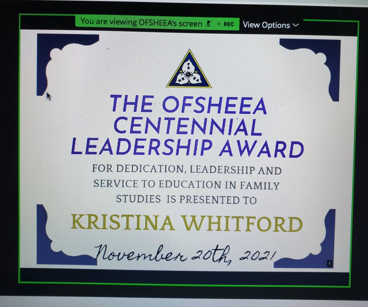 Honored and humbled to be the recipient of the 'Centennial Leadership Award' from @OFSHEEA.  Supporting #familystudies students and educators makes me 😊.  Thank you @MsHBamford for the beautiful words! Congratulations to all the award recipients. @PDSB_Libraries 
@jfssSAC