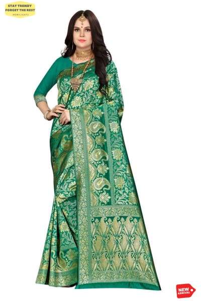 Green Art Silk Saree Woven Design only 