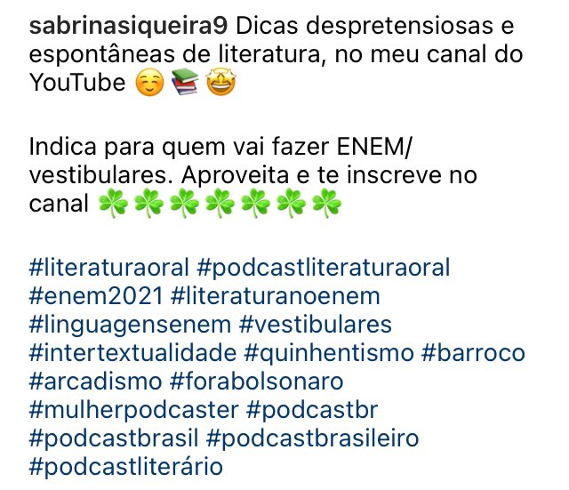 sabrinasqr's tweet photo. Dicas de literatura para Enem e vestibulares no meu canal do YouTube #Enem2021 #literaturanoenem #literaturaoral #podcastliteraturaoral #intertextualidade #quinhentismo #barroco #arcadismo #literatura #podcastliterário #ForaBolsonaro https://t.co/lMbCznFa4B