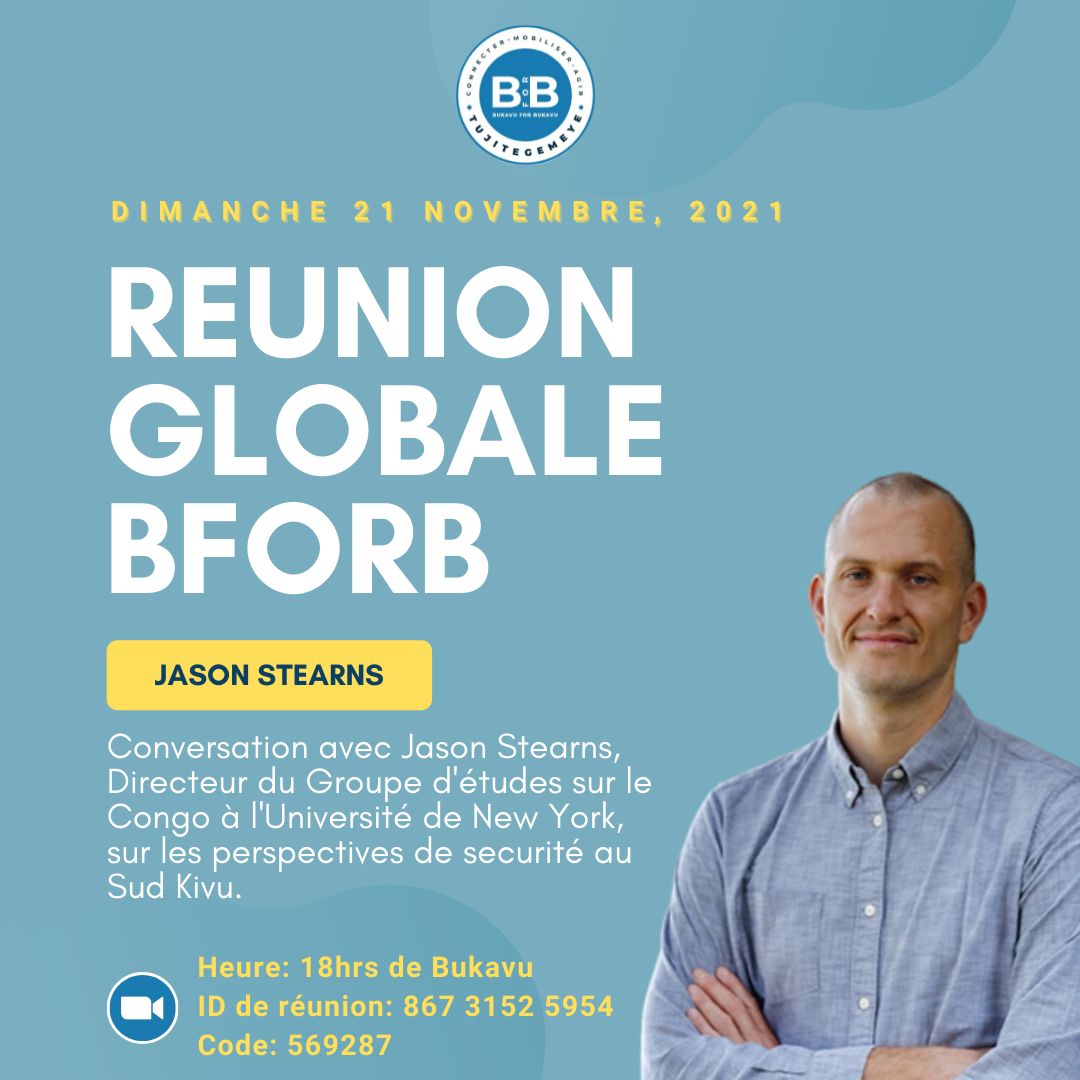 Ce dimanche à 18 heures de Bukavu, nous avons l'honneur d'accueillir parmi nous <a href="/jasonkstearns/">Jason Stearns</a> du <a href="/GEC_CRG/">Groupe d’étude sur le Congo</a>, #GarçonBK entamera une discussion sur les perspectives de sécurité au Sud-Kivu et Est de la RDC. Soyez nombreux 
Zoom 867 3152 5954 pass: 569287
<a href="/SORAZIZ/">🇨🇩 Soraya Aziz-Moto</a> <a href="/NgalulaPe/">N. Sandrine Mubenga PhD, PE, SMIEEE</a>