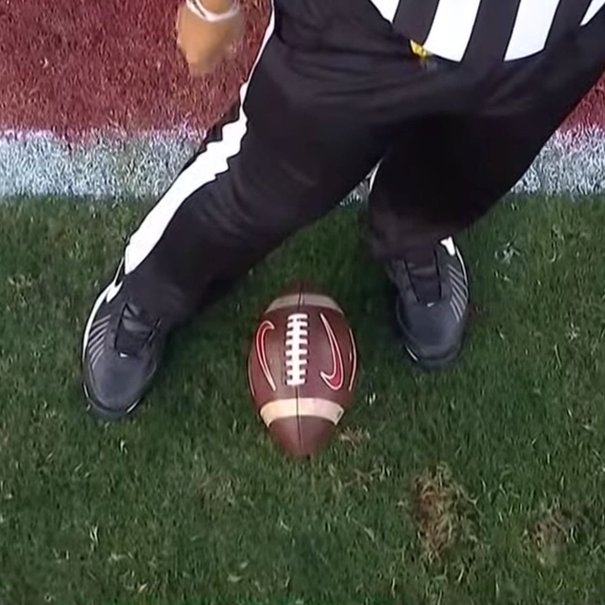 CFBKings's tweet photo. Dominique Johnson was just standing entirely in the end zone and was marked a half yard short.

(the call was reversed but they still really tried to pull that off 💀) https://t.co/4zIAvnMBf9