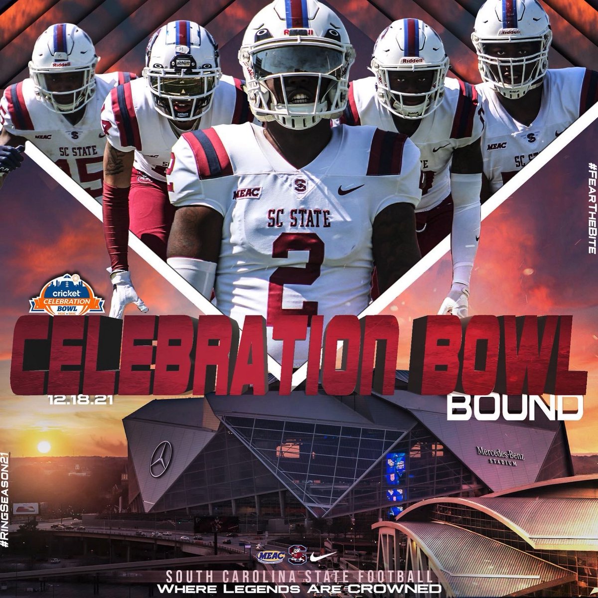 RING ME! Meet us in ATLANTA‼️
#RingSeason21
@scstateathletics <a href="/meacsports/">Mid-Eastern Athletic Conference</a> <a href="/scstate1896/">SC State University</a> <a href="/CelebrationBowl/">Cricket Celebration Bowl</a> 
#SoHard
#BiteDown
#FearTheBite
🔴🔵🐶🏈