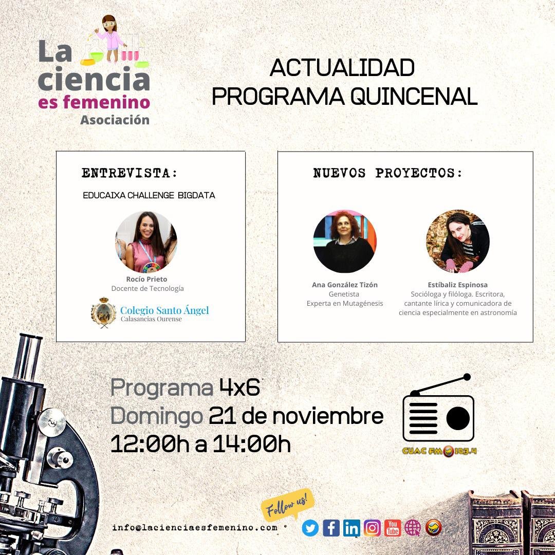 📣📣Hoy Domingo 21 de noviembre no te pierdas toda la actualidad de la ciencia en Galicia. De 12 a 14h en cuacfm.org/directo/ 📻
#SinCienciaNoHayFuturo #ODS4 #ODS5 #ODS11
