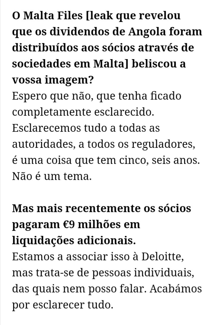 mpradoexpresso's tweet photo. CEO da @Deloitte 🇵🇹 em entrevista ao @expresso, questionado sobre os €9 milhões que os sócios portugueses entregaram ao Fisco após as revelações dos #MaltaFiles @EICnetwork em 2017 💸
“Escândalos mediáticos são erros isolados”
https://t.co/LVUdAH6OTR via @expresso https://t.co/YfGk6yu9Zv